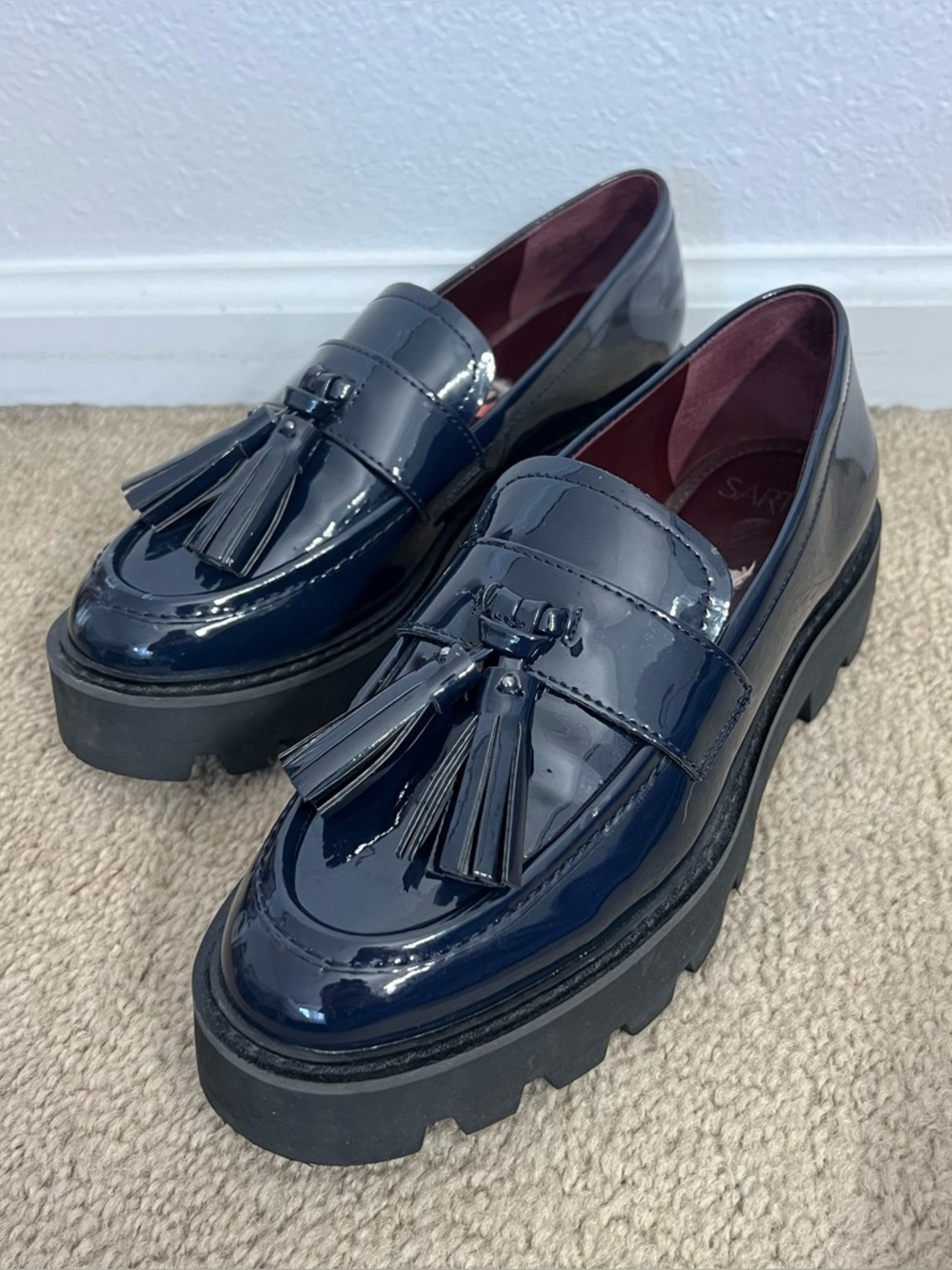 Navy Patent Tassel Chunky Loafers